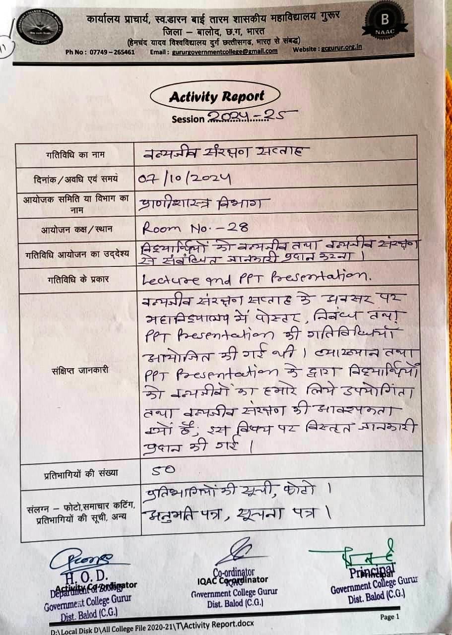 Wildlife conservation week - Photo Govt. college Gurur